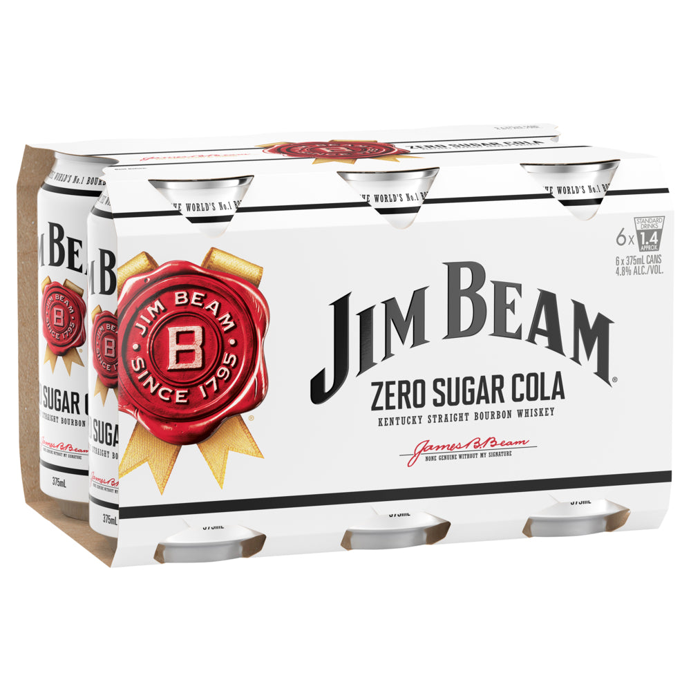 Jim Beam Bourbon & Zero Sugar Cola 6 Pack 375mL